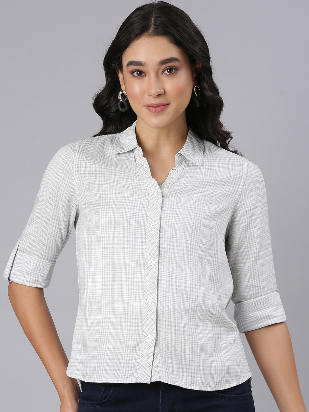 TWIN BIRDS Women Micro Checked Casual Shirt
