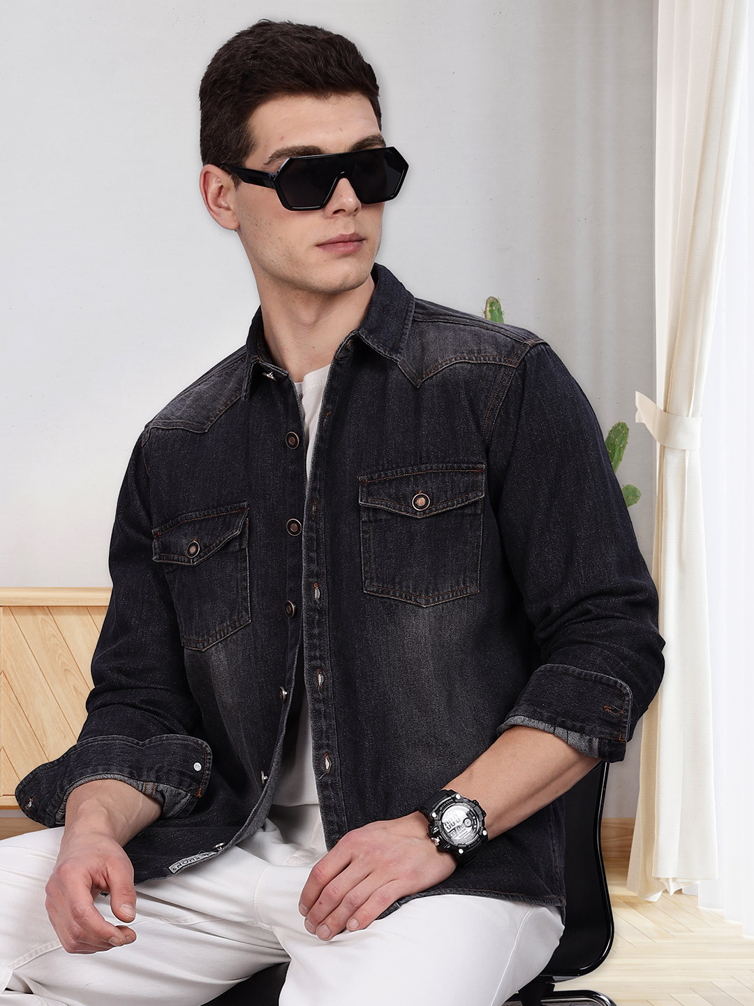 Kuons Avenue Denim Spread Collar Casual Shirt