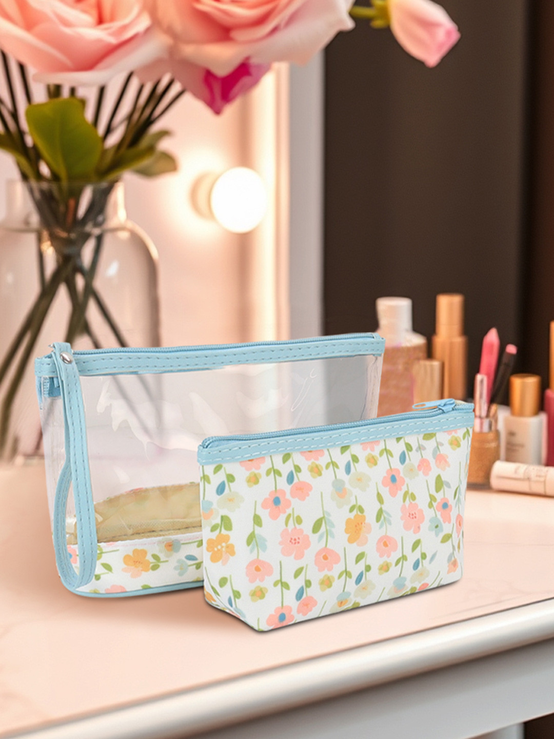 NFI essentials Set Of 2 Floral Printed Cosmetic Makeup Pouch