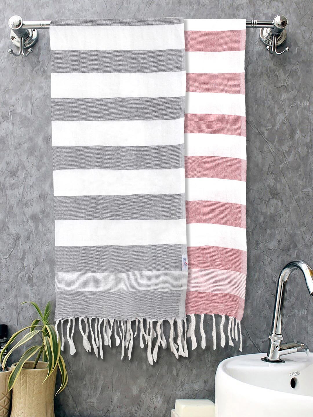 Myntra Elegant Homes Pure Cotton 225GSM Super Soft 2PCs Adult Regular Bath Towel-59x30In