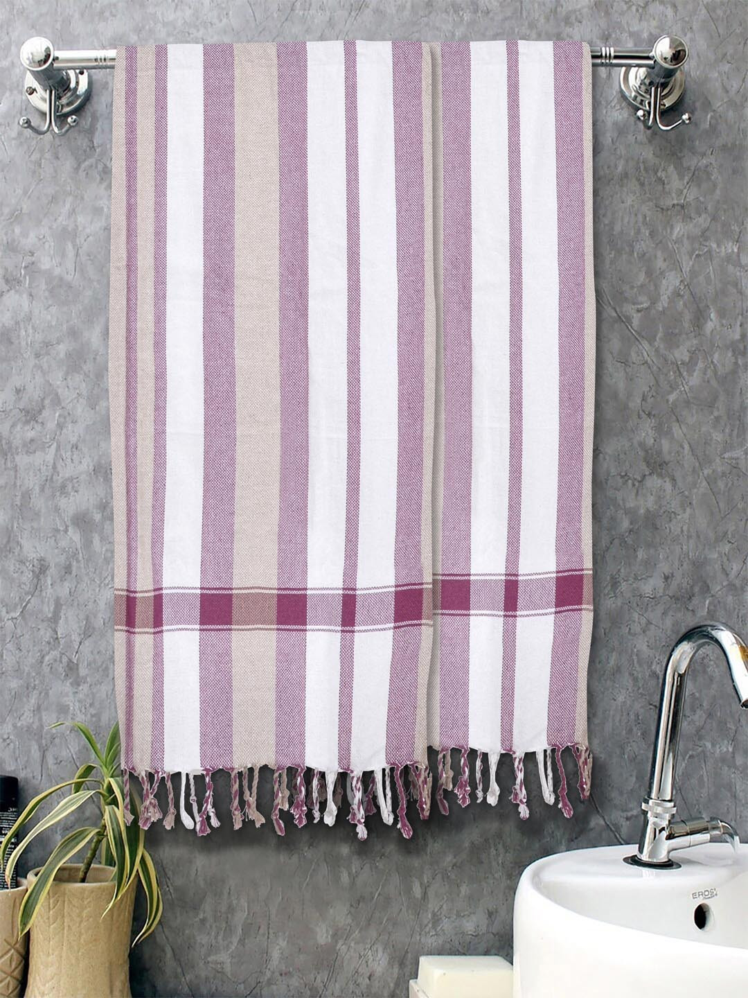 Myntra Elegant Homes Pure Cotton 225GSM Super Soft 2PCs Adult Regular Bath Towel-59x30In