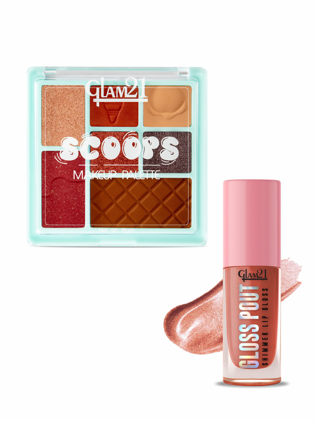 GLAM21 Set Of 2 Scoops Makeup Palette - Sundae Fundae & Gloss Pout Lip Gloss - Bare Nude