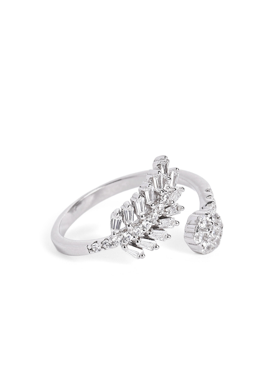 Luxevogue 925 Sterling Silver Rhodium Plated Princess Halo Baguette Diamond Ring