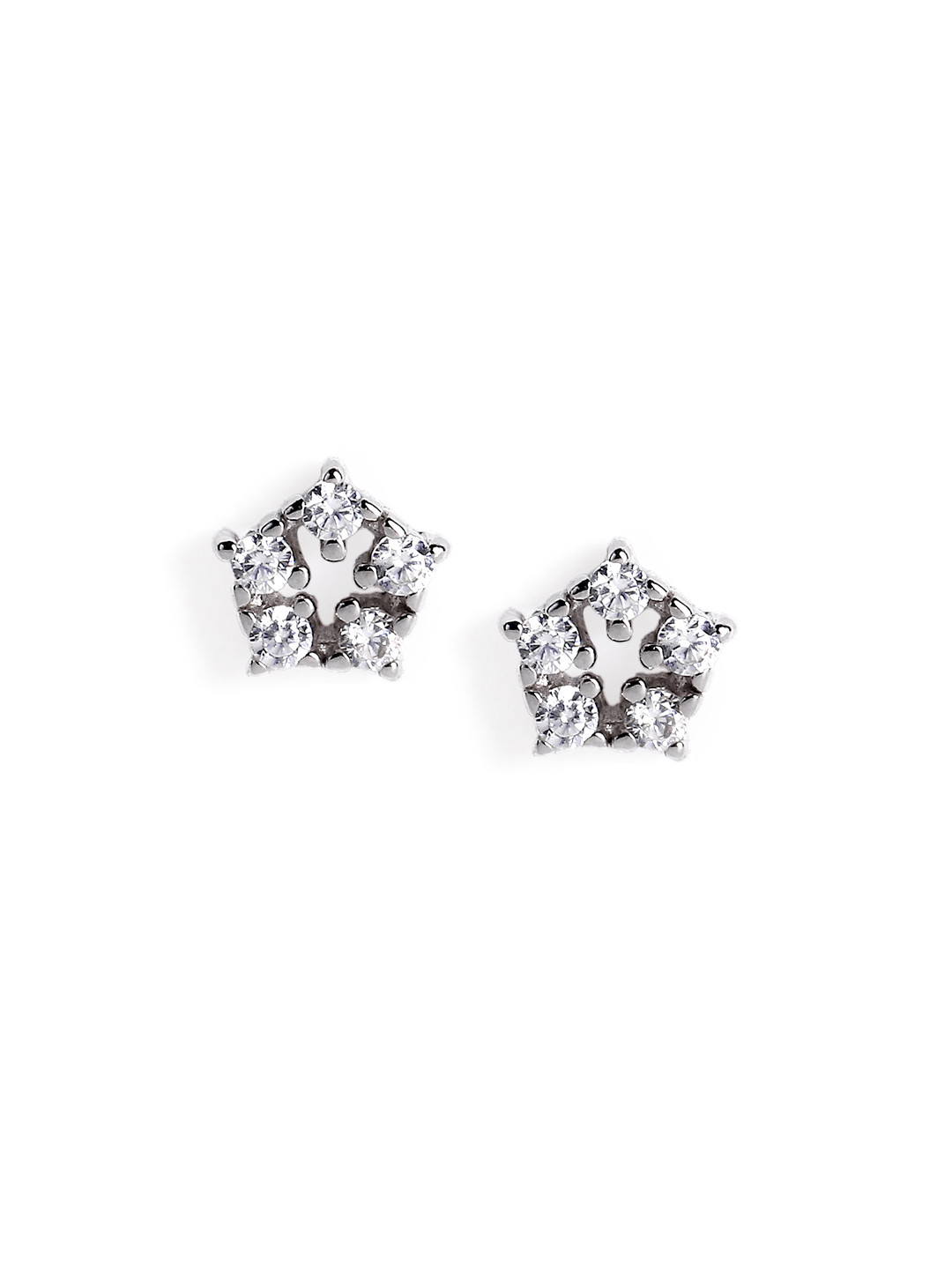 Luxevogue Rhodium Plated Anti Tarnish 925 Sterling Silver Pentagon Stud Earrings