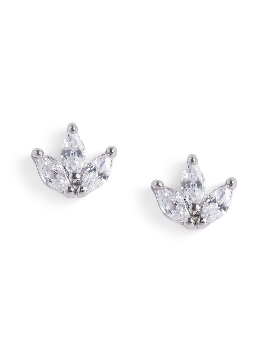 Luxevogue Rhodium Plated Anti Tarnish 925 Sterling Silver Triple Crystal Stud Earrings