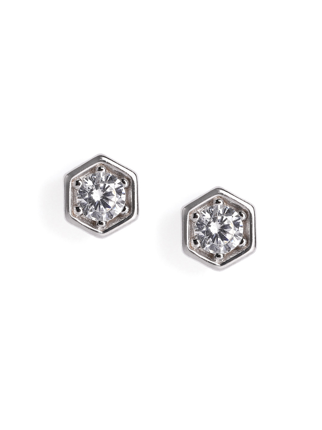 Luxevogue Rhodium Plated Anti Tarnish 925 Sterling Silver Geometric Stone Stud Earrings