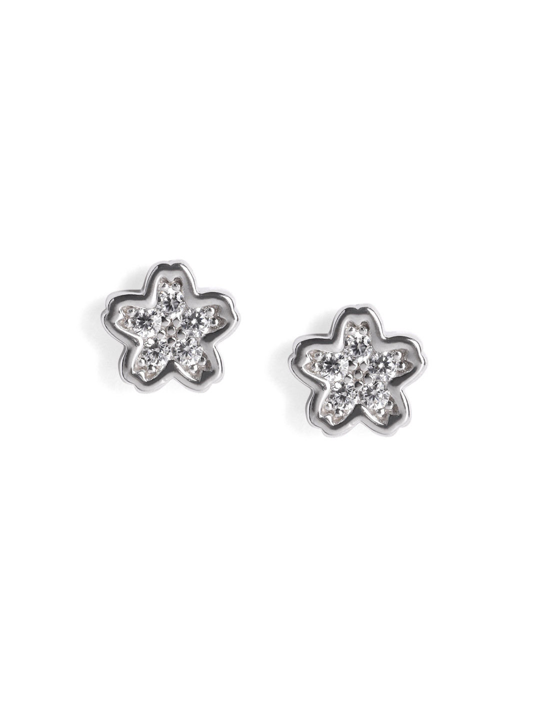 Luxevogue Rhodium Plated Anti Tarnish 925 Sterling Silver Flower Stud Earrings