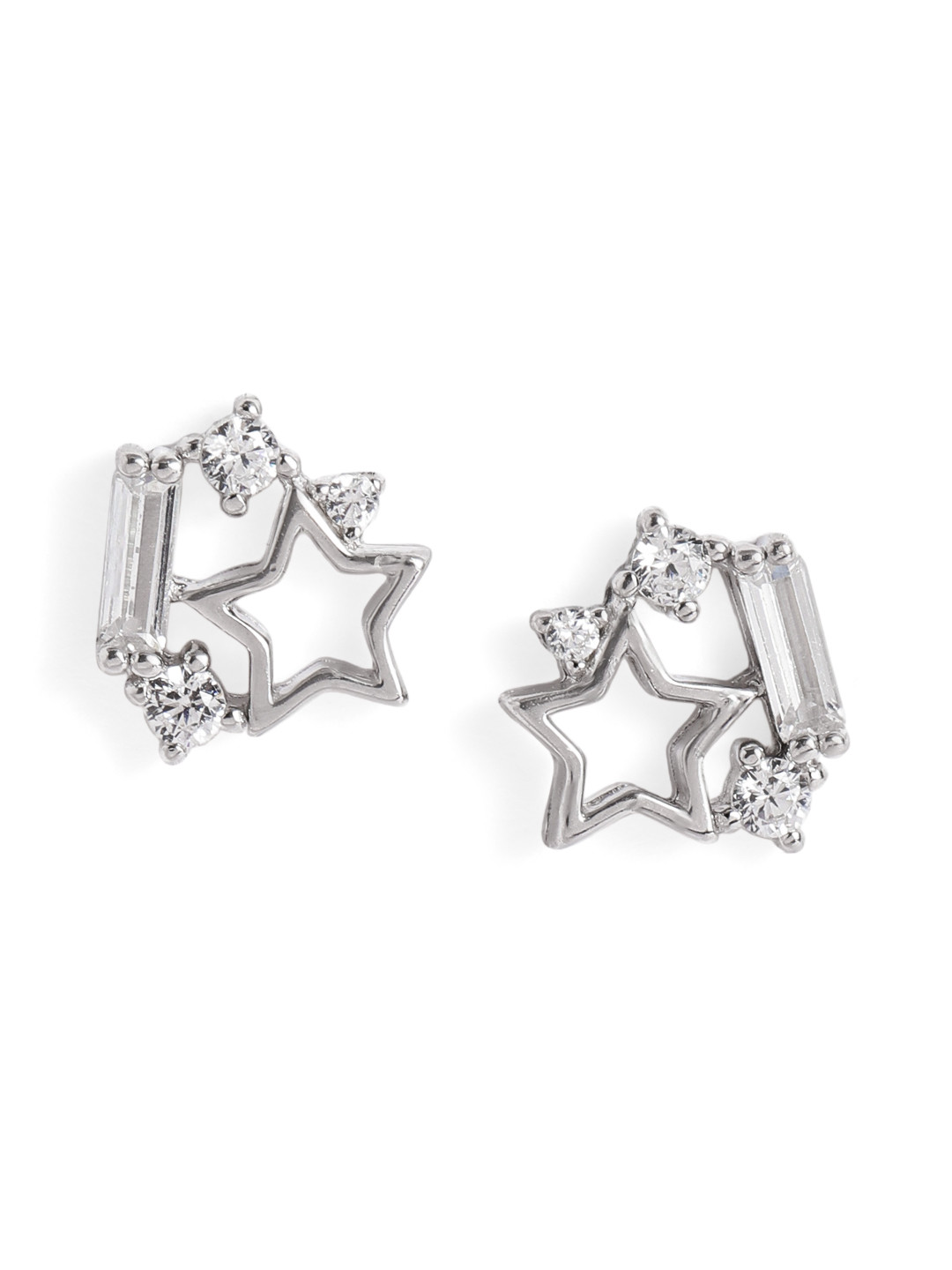 Luxevogue Rhodium Plated Anti Tarnish 925 Sterling Silver Star Stone Stud Earrings
