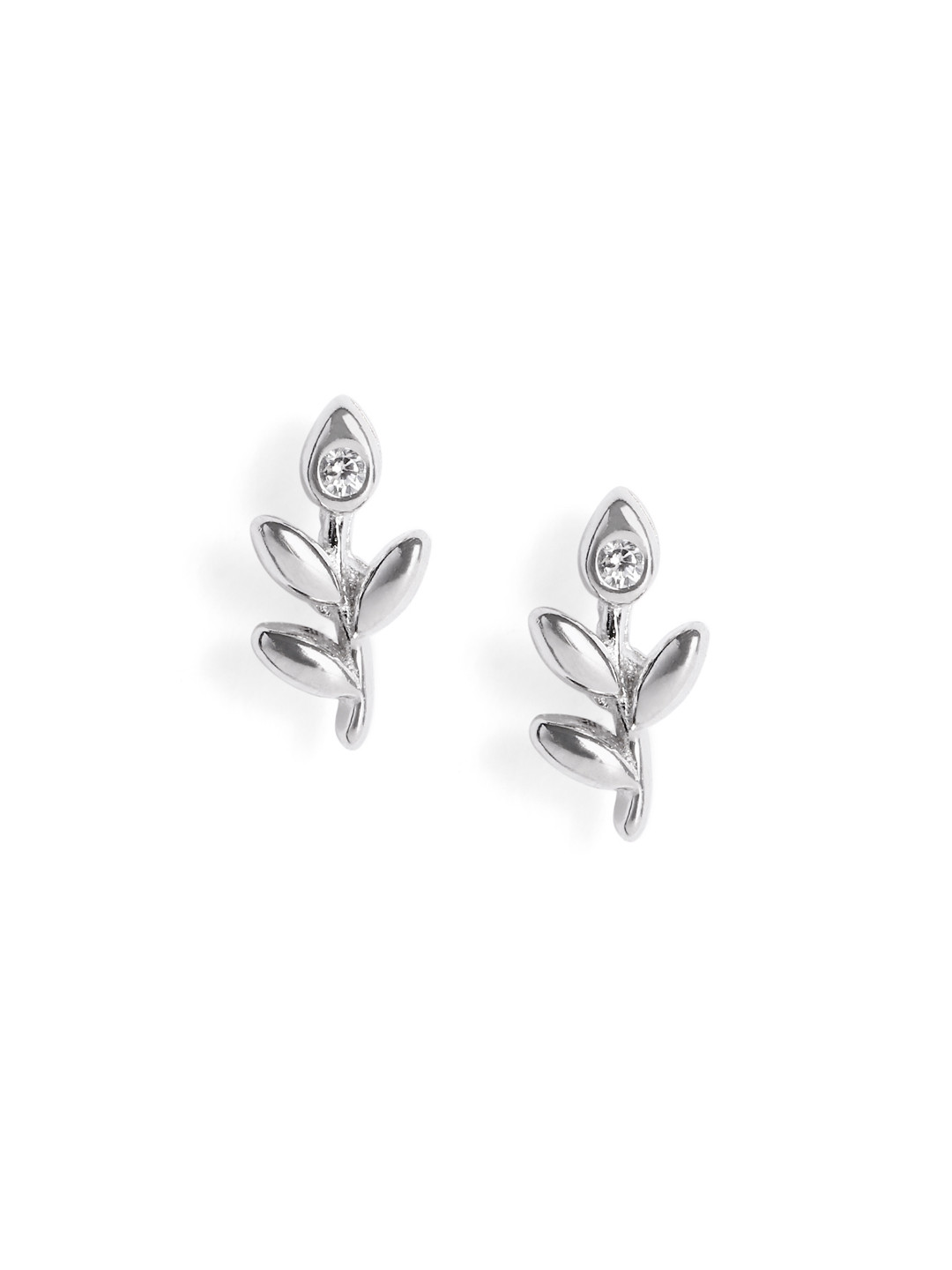 Luxevogue Rhodium Plated Anti Tarnish 925 Sterling Silver Leaf Shaped Earrings