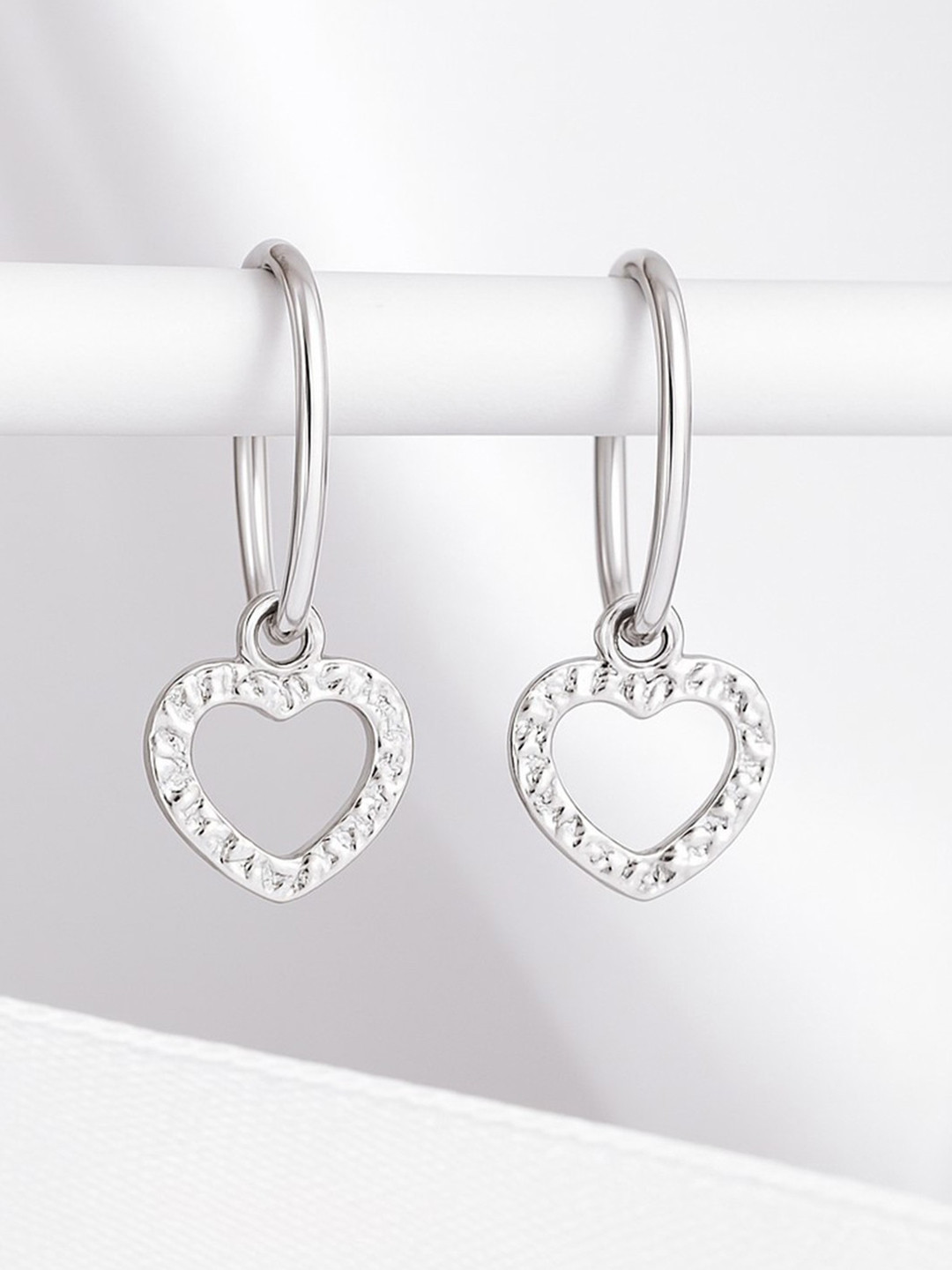 Zavya 92.5 Stainless Steel Pure Silver Heart Shaped Drop Earrings