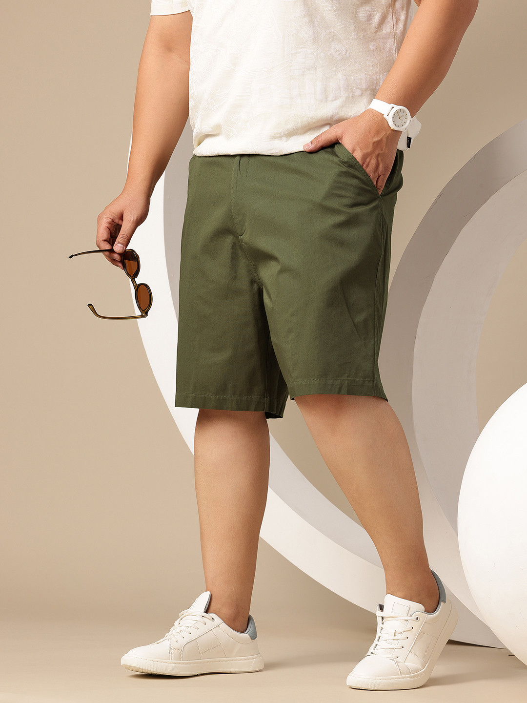 Sztori Men Plus Size Mid Rise Regular Fit Adjustable Waistband Shorts