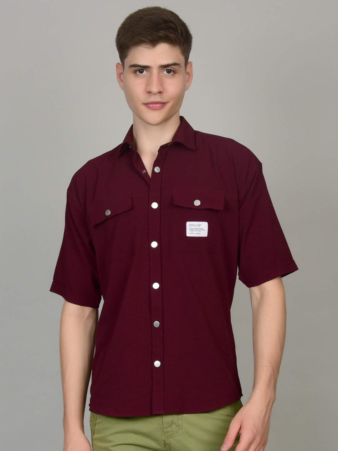 Maroon Textured Relaxed Fit Casual Shirt