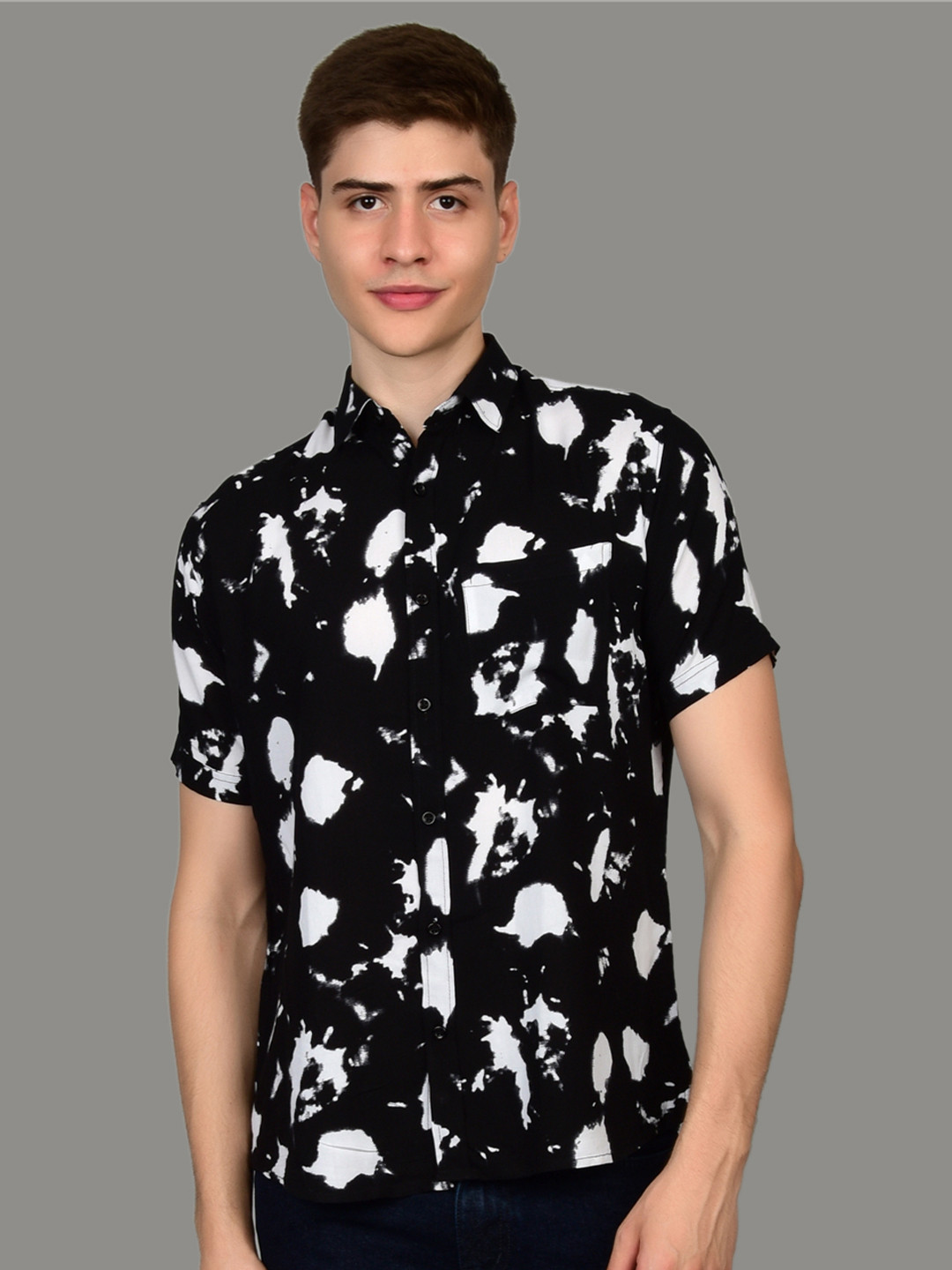 Black Abstract Printed Casual Shirt with Regular Fit