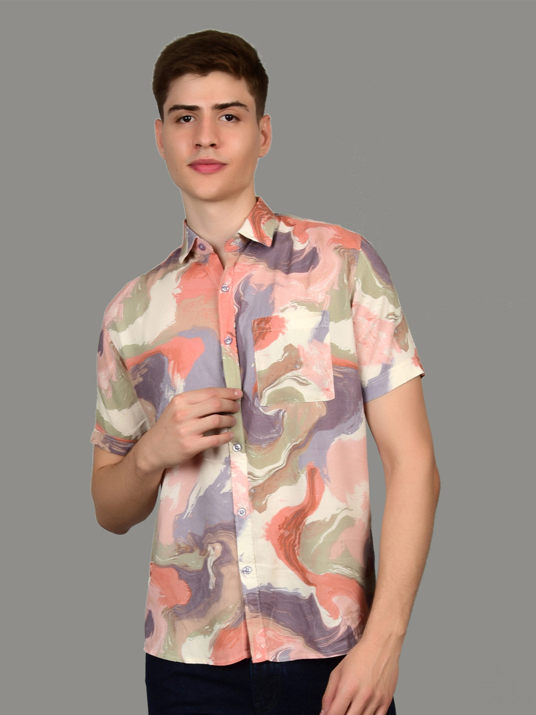 Heed Attentive Men Regular Fit Abstract Printed Spread Collar Shirt