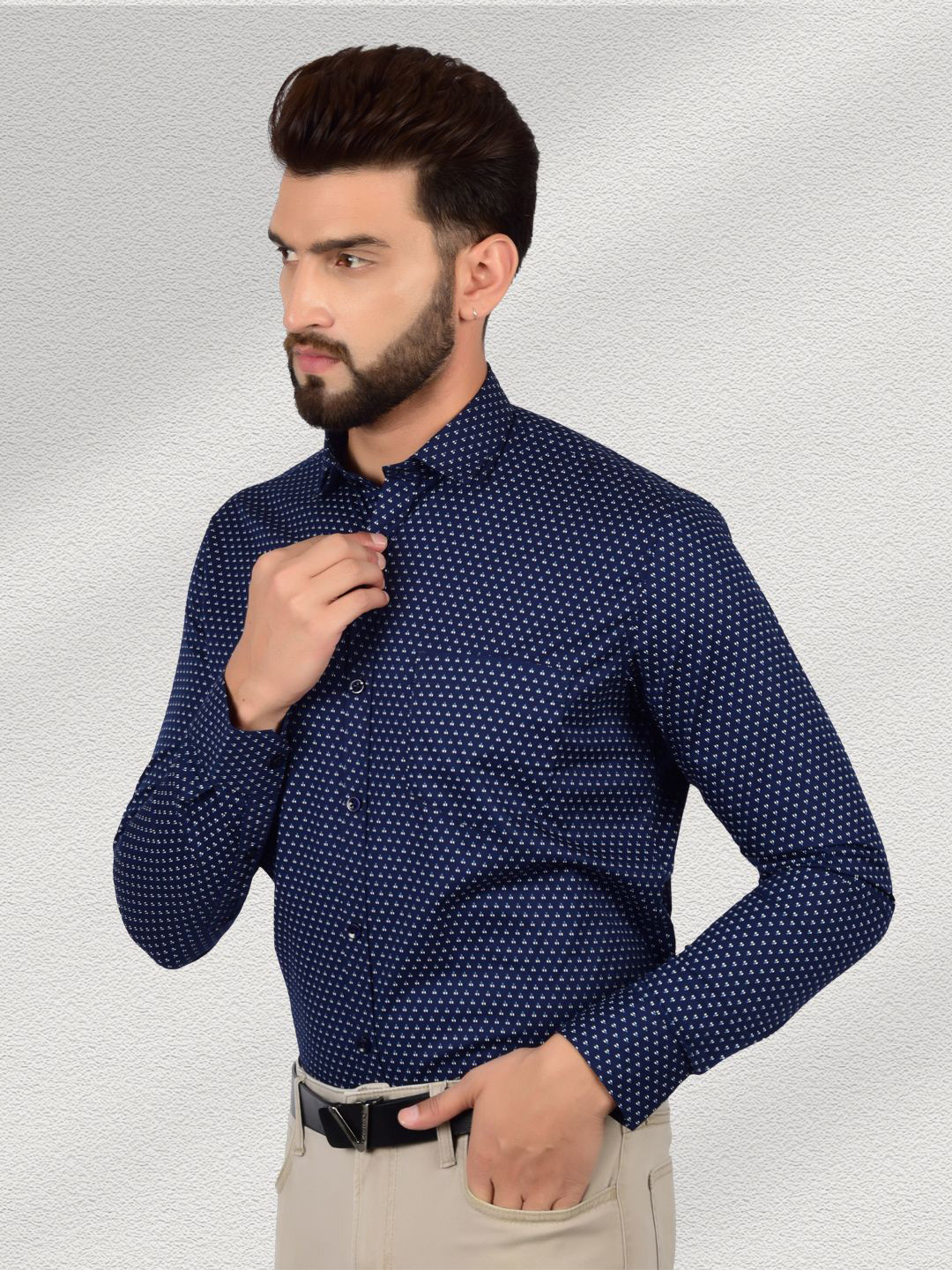 Heed Attentive Standard Polka Dot Printed Spread Collar Cotton Shirt
