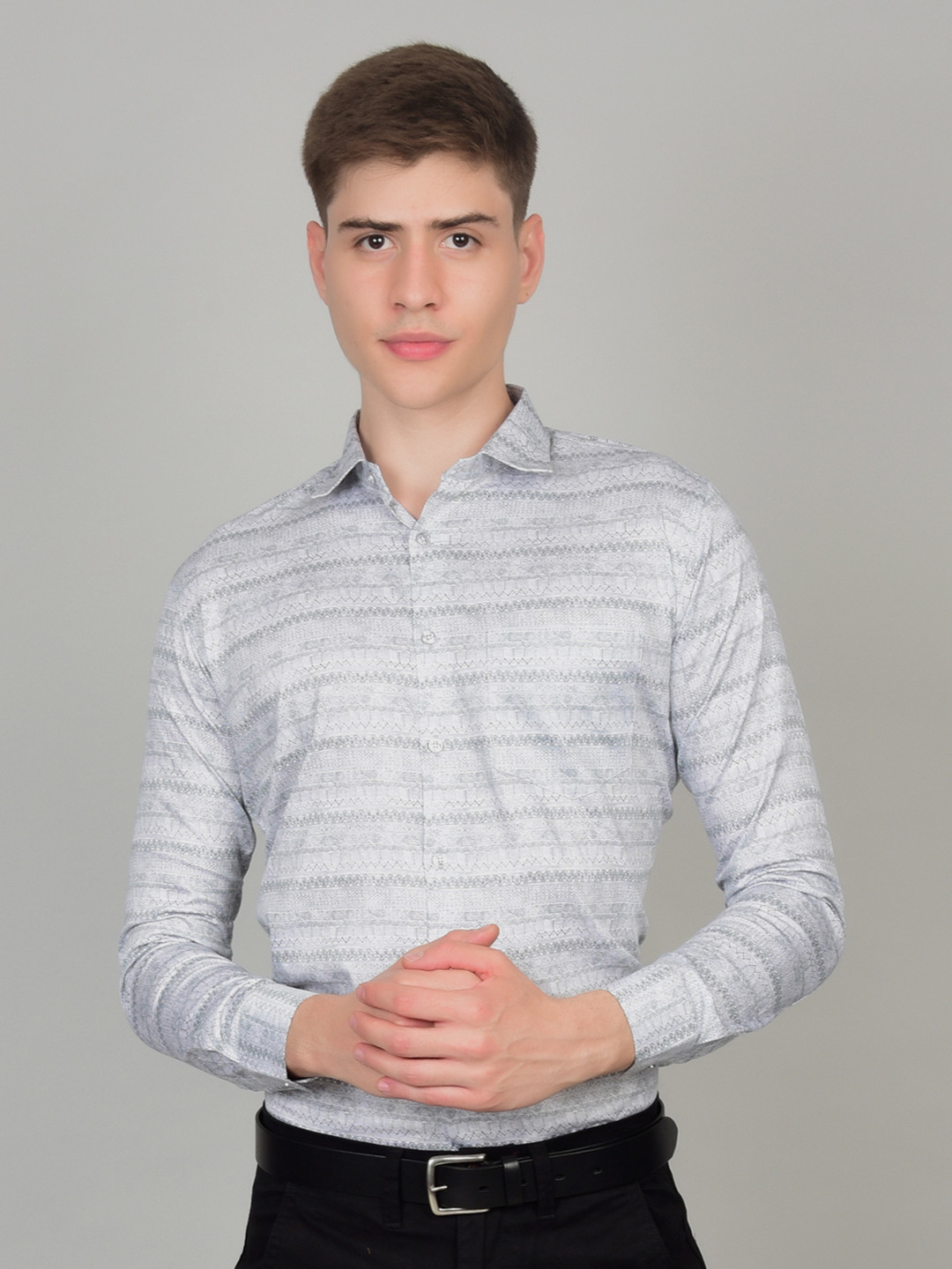 Heed Attentive Standard Ethnic Chevron Print Slim Fit Striped Spread Collar Cotton Shirt