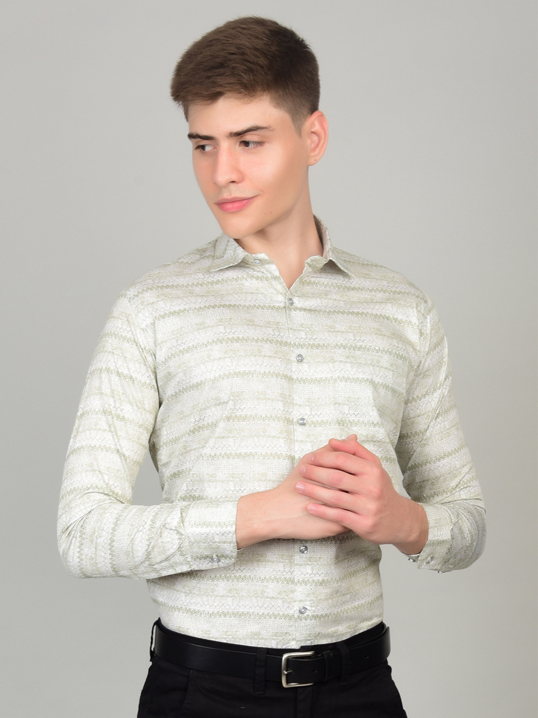 Heed Attentive Standard Slim Fit Chevron Striped Spread Collar Cotton Shirt