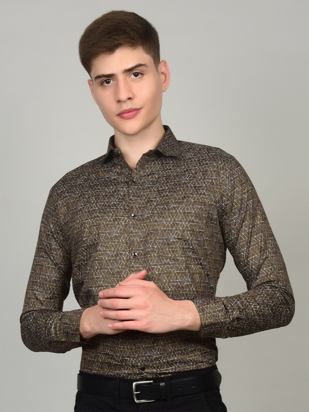 Heed Attentive Luxe Standard Slim Fit Geometric Printed Spread Collar Cotton Shirt