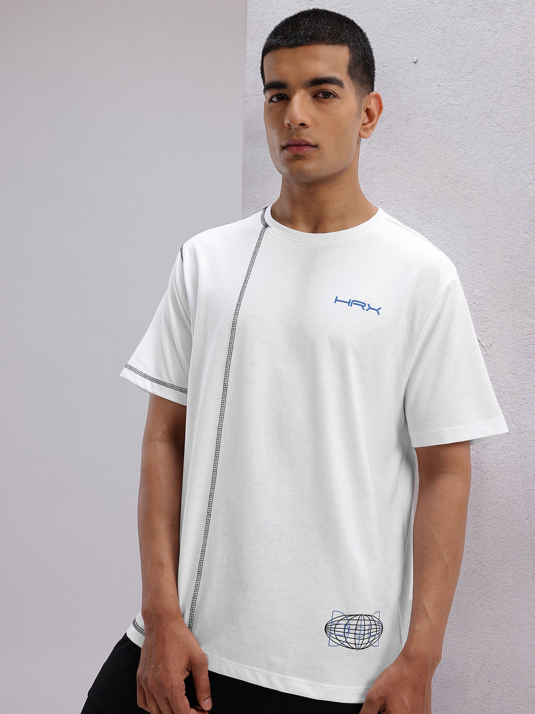 HRX by Hrithik Roshan Drop-Shoulder Sleeves Lifestyle Relaxed Fit T-shirt with Contrast Stitching