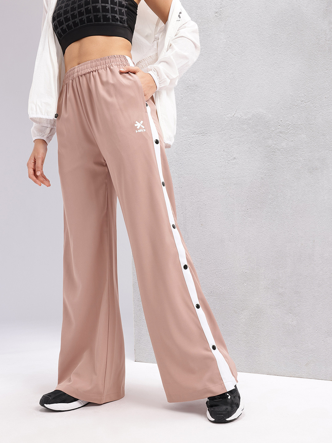 HRX by Hrithik Roshan Women Side Snap-Buttoned Stripe Flared Lifestyle Track Pants