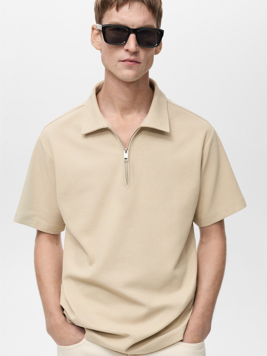 MANGO MAN Drop-Shoulder Polo Collar T-shirt
