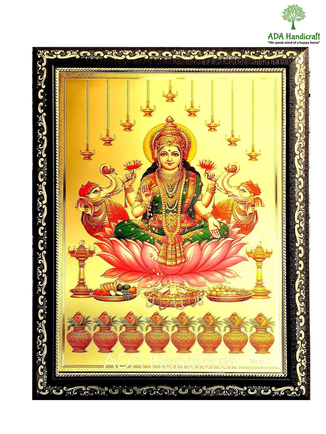 ADA Handicraft Black & Yellow Maa Maha Lakshmi Religious Wooden Wall Art