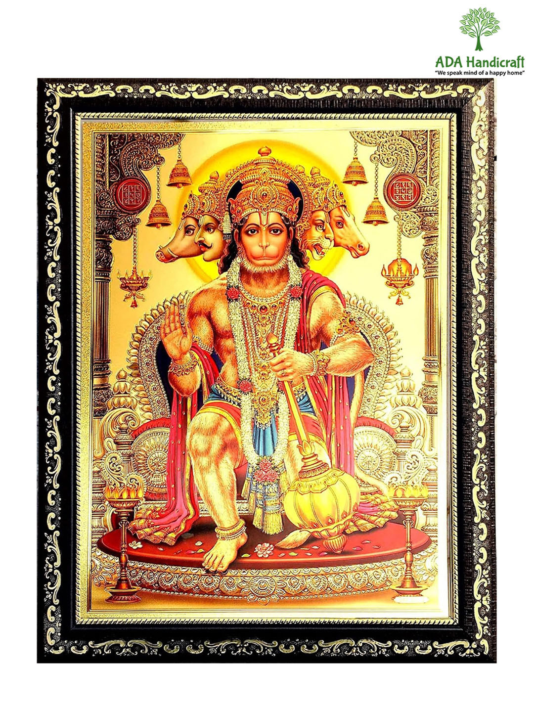 ADA Handicraft Black & Yellow Shree Panchmukhi Hanuman Ji Religious Wooden Wall Art