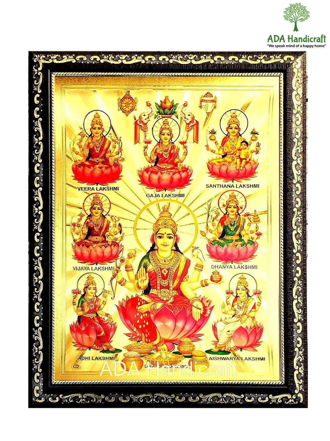 ADA Handicraft Red & Yellow Asta Lakshmi Religious Wooden Wall Art