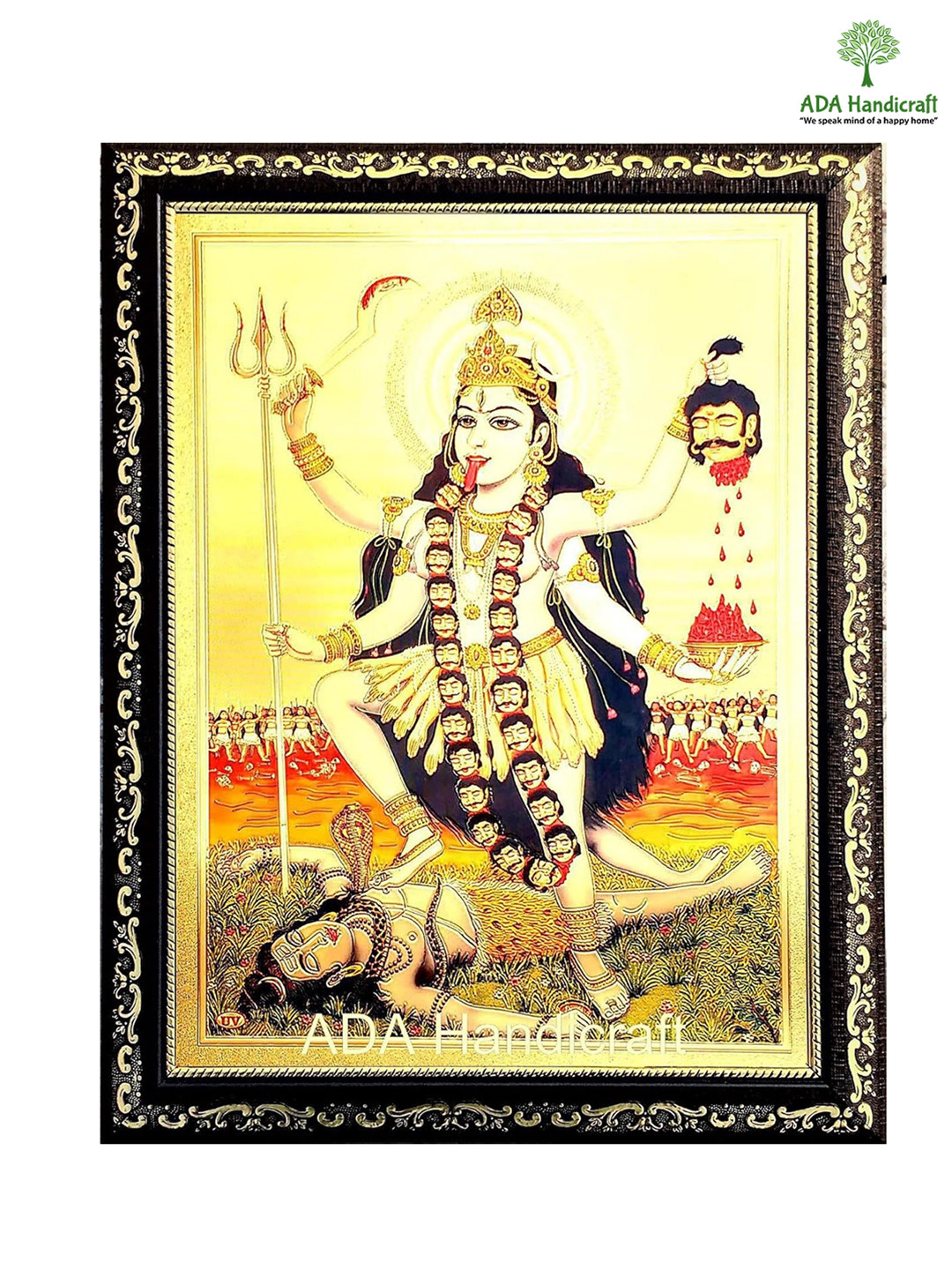 ADA Handicraft Red & Yellow Maa Kali Religious Wooden Wall Art