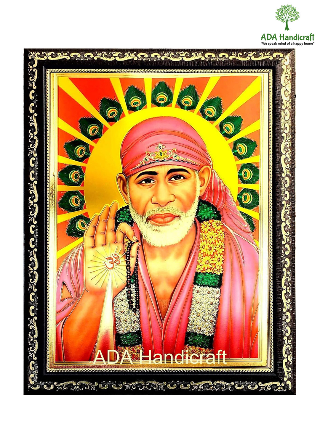 ADA Handicraft Red & Yellow Sai Baba Religious Wooden Wall Art