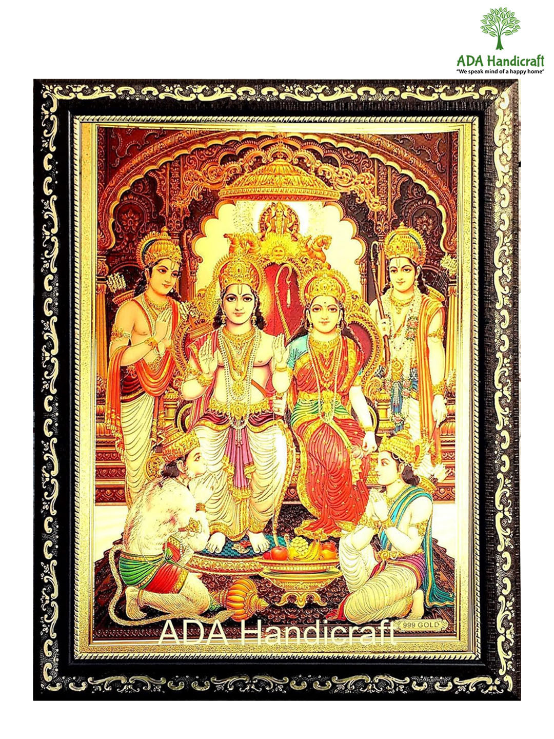 ADA Handicraft Yellow & Red Shree Ram & Sita Religious Wooden Wall Art