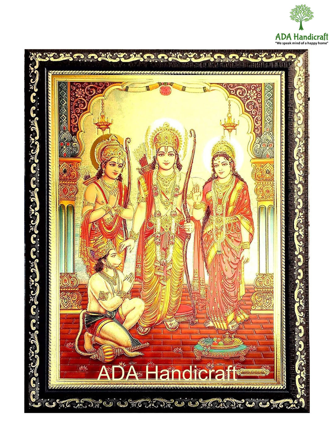 ADA Handicraft Yellow & Red Shree Ram & Sita Religious Wooden Wall Art