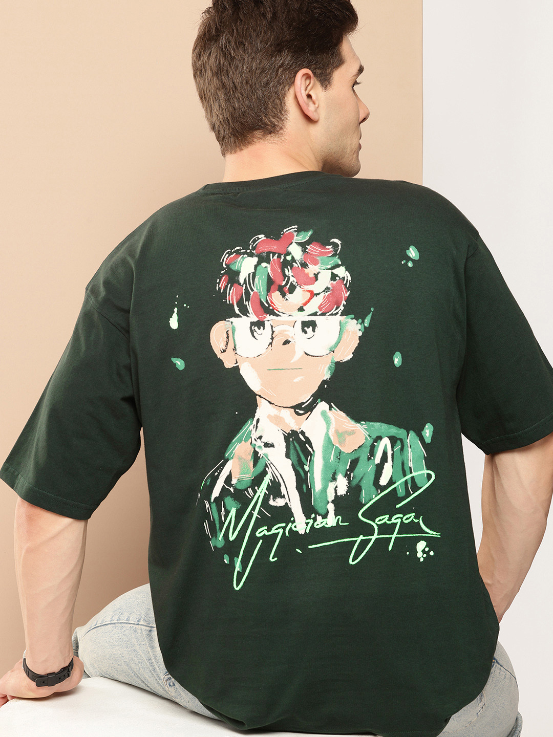 FROSEN FOX Graphic Printed Drop-Shoulder Sleeves T-shirt