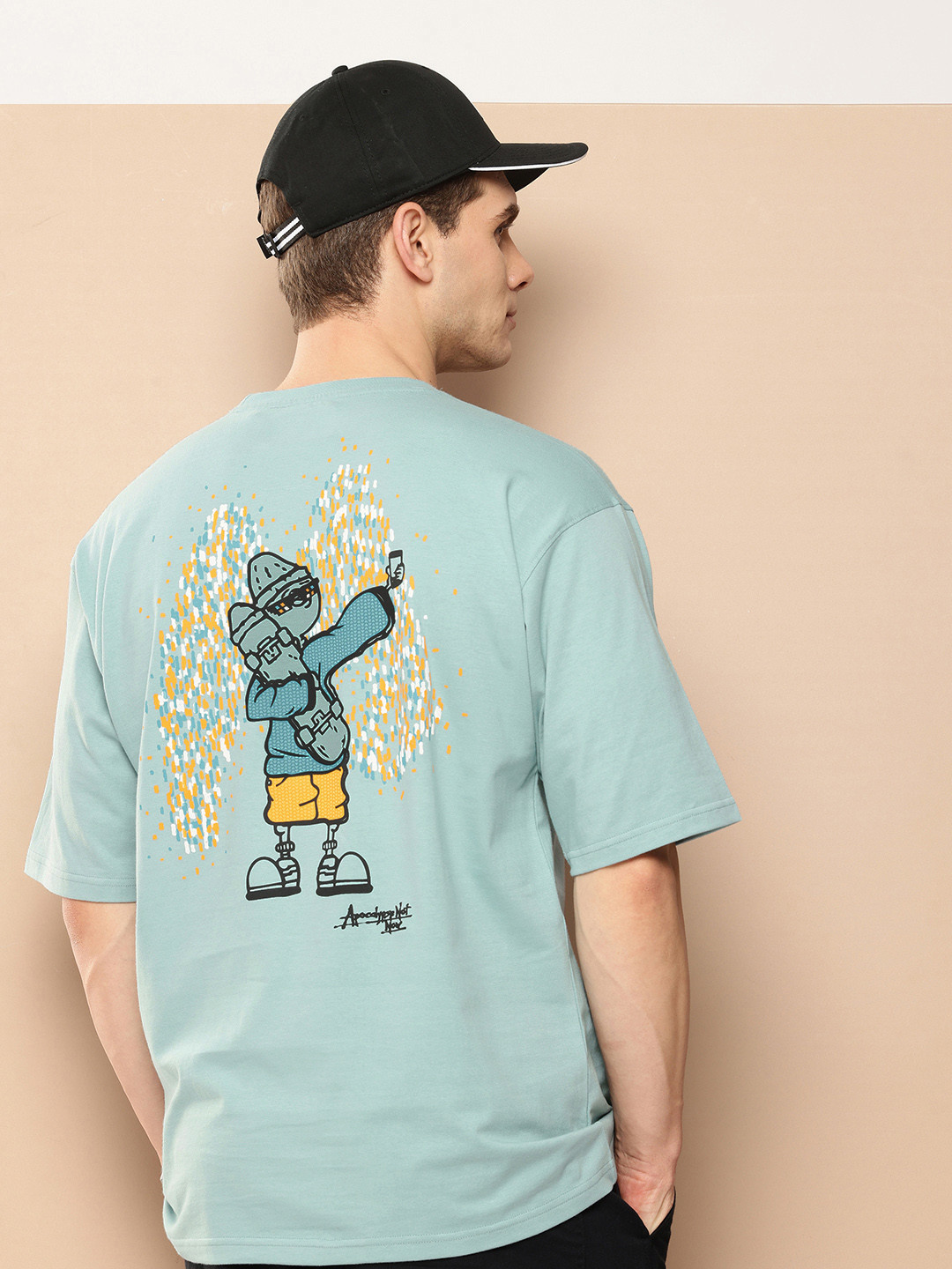 FROSEN FOX Graphic Printed Drop-Shoulder Sleeves Oversized T-shirt