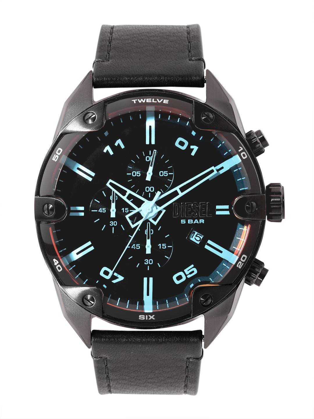 DIESEL Men Spiked Leather Straps Analogue Chronograph Watch DZ4667I