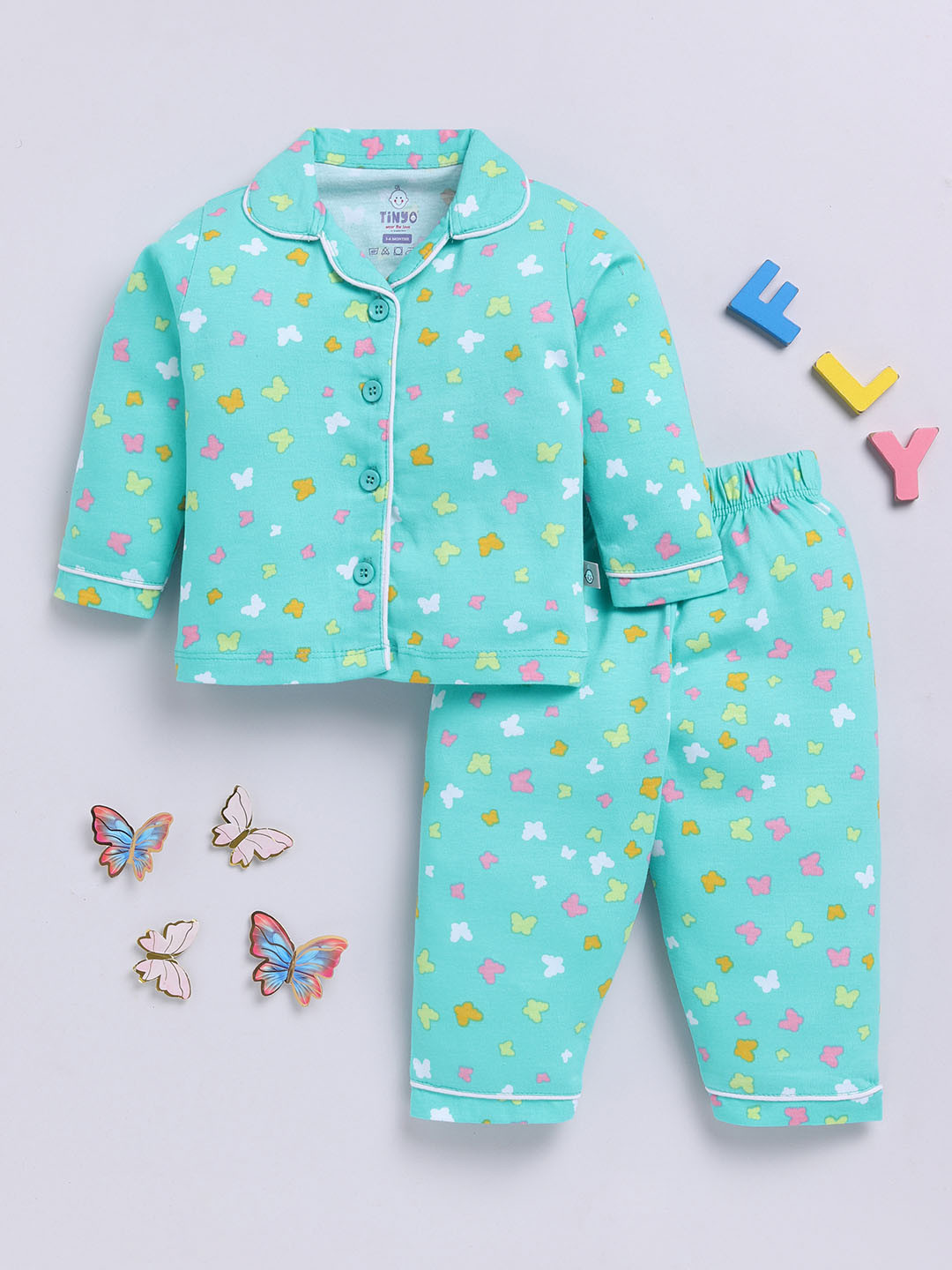 YK X Tinyo Girls Graphic Printed Pure Cotton Night suit