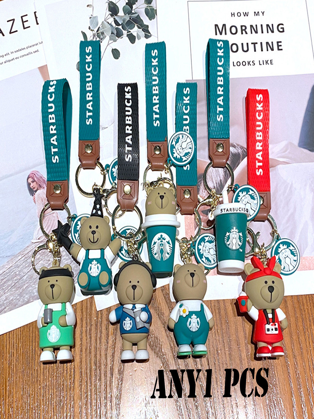 Flenzy Teddy Bear Starbucks Coffee Sipper Key Chain