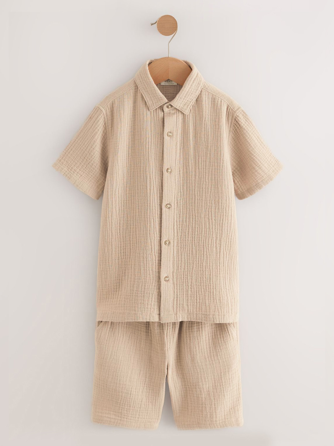 NEXT Boys Textured Cotton Shirt & Shorts Co-Ords