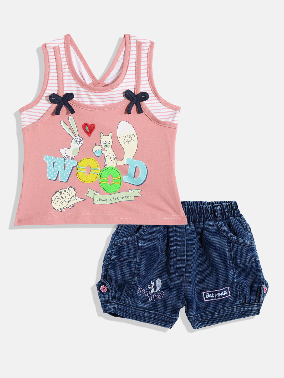 BABYMAX Infant Girls Printed Pure Cotton Top with Shorts