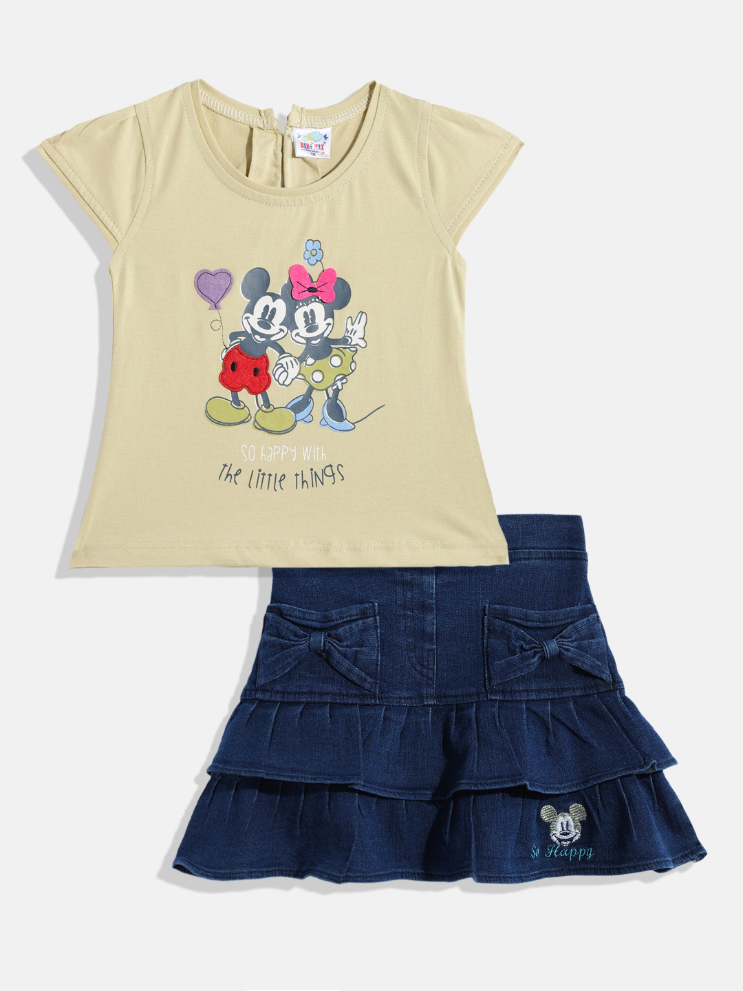 BABYMAX Infant Girls Mickey & Minnie Printed Pure Cotton T-shirt with Skirt