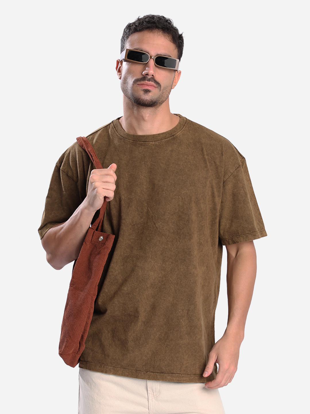 Bene Kleed Men Acid Wash Round Neck Cotton Oversized T-shirt