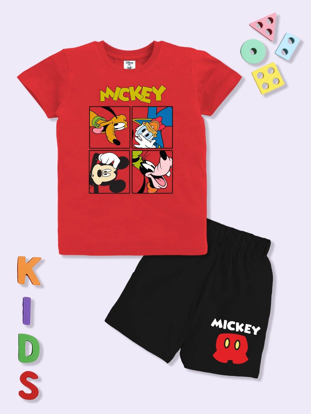 YK Disney Boys Mickey Mouse Club House Printed Pure Cotton T-shirt with Shorts