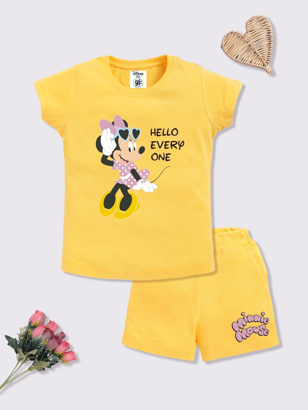 YK Disney Girls Minne Printed Pure Cotton T-shirt with Shorts