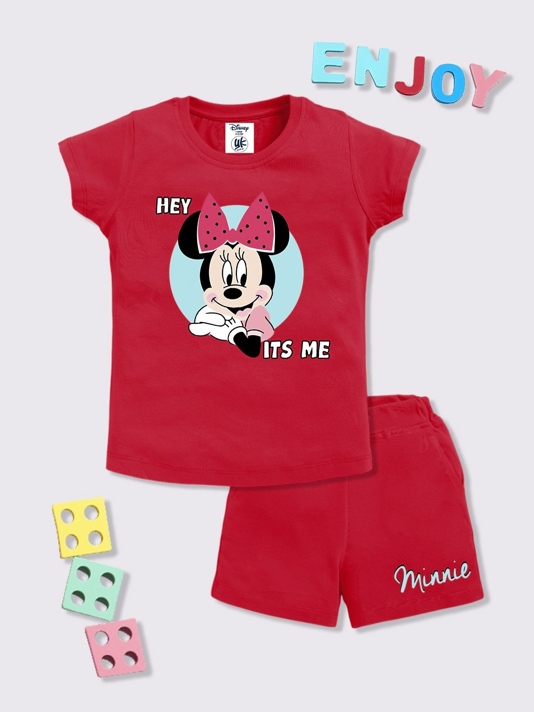 YK Disney Girls Minnie Printed Pure Cotton T-shirt with Shorts
