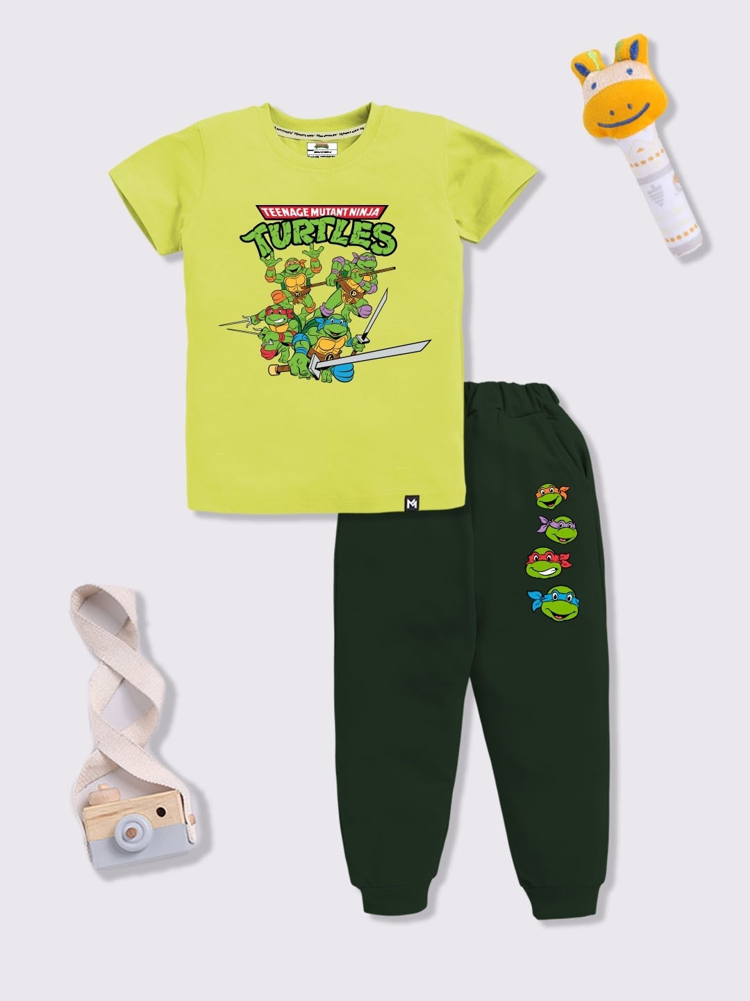 YK X Minute Mirth Boys Mutant Ninja Turtles Printed Pure Cotton T-shirt With Joggers