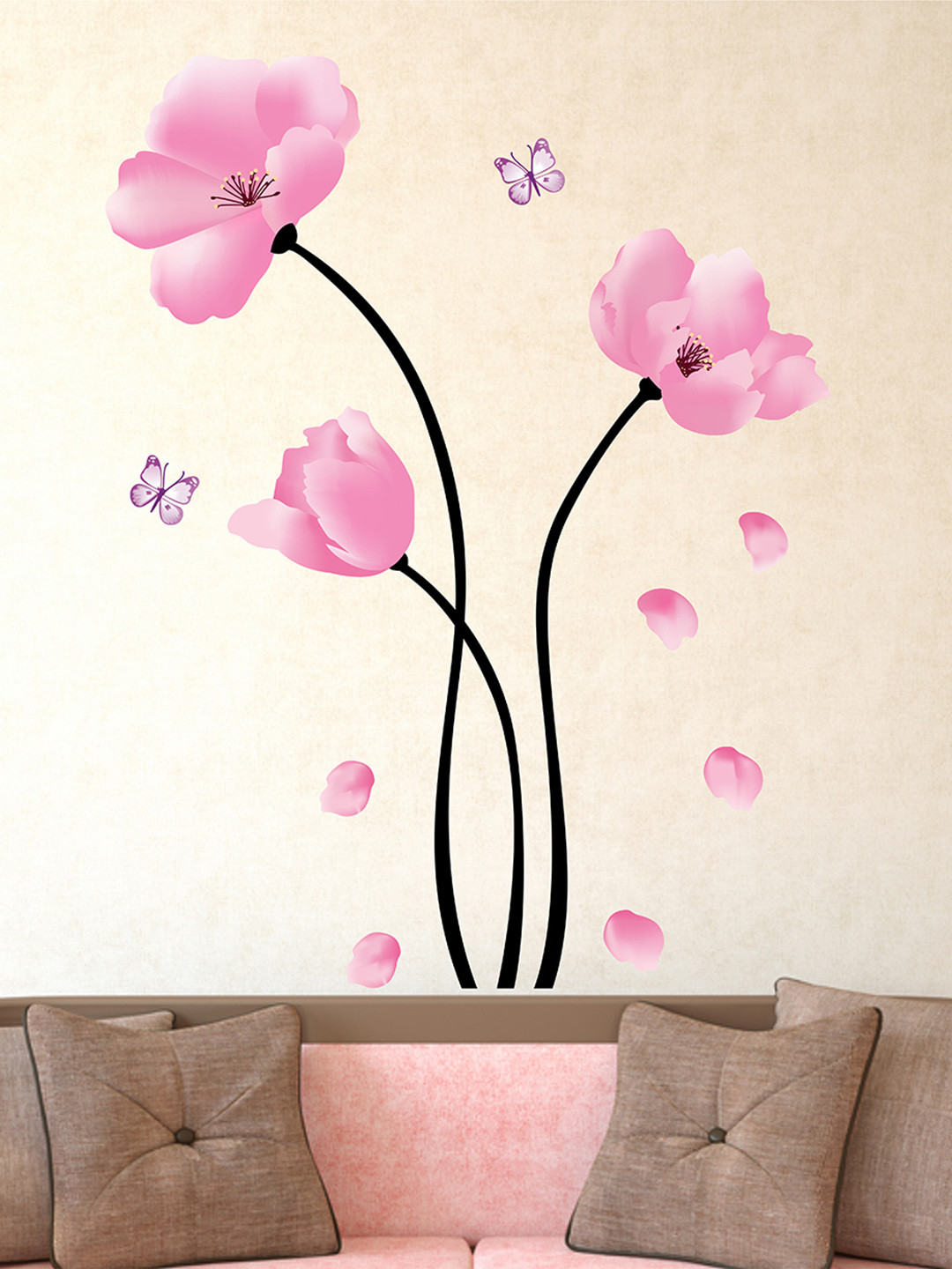 LANSTICK Pink Flower Self Adhesive Wall Sticker