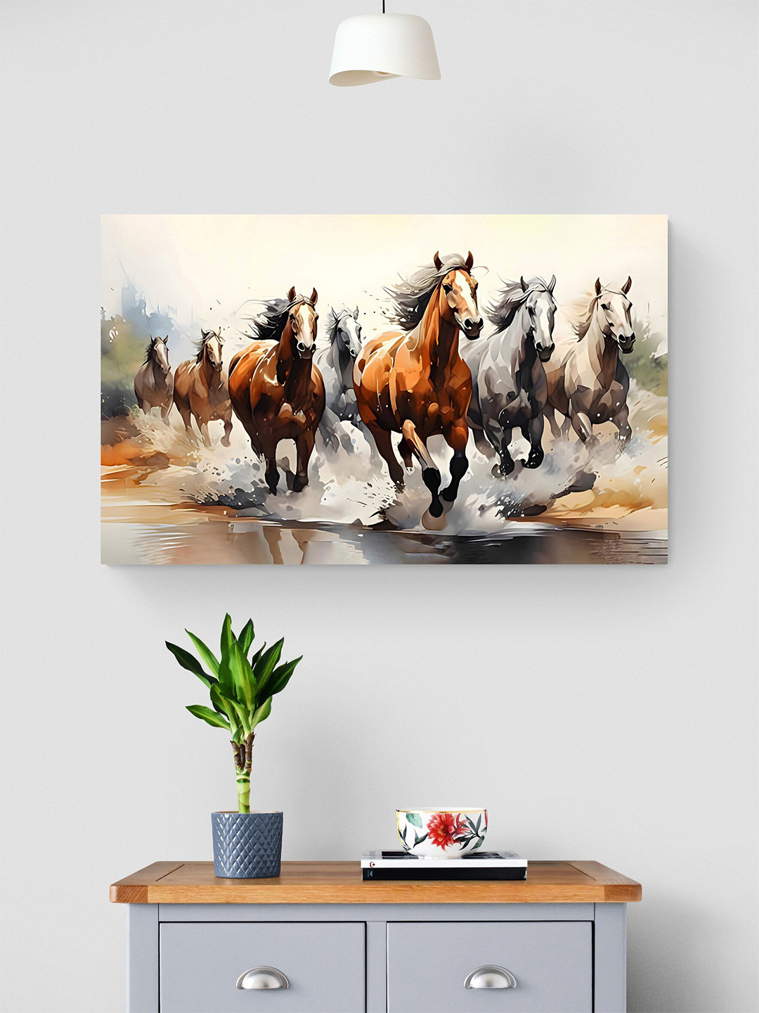 Tushaco Handicrafts Seven Horse Canvas Wall Rectangle Paintings Wall Art - 19 x 12 In