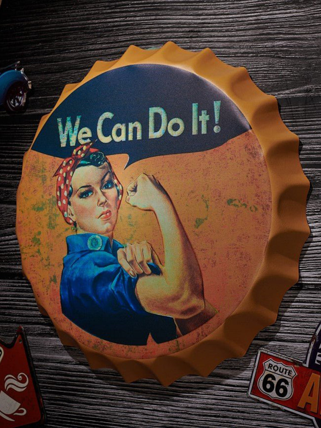 eazy wagon Bottle Caps sign - We Can Do It Metal Matte Hall Signs and Plaques-14In