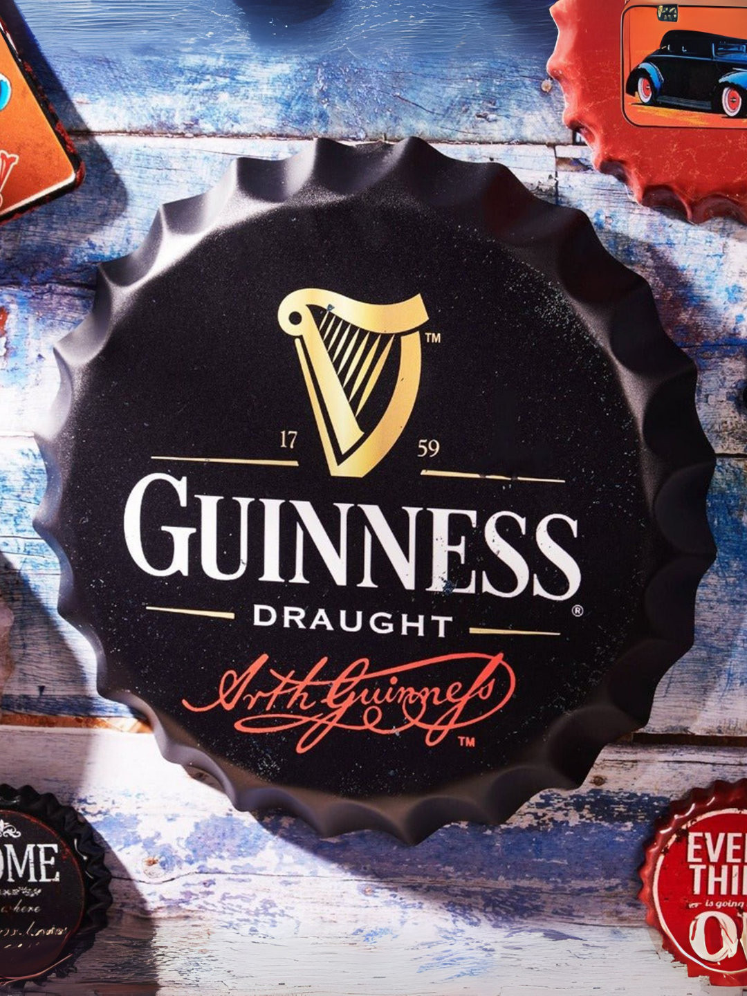 eazy wagon Black & White Bottle Caps Printed Metal Wall Hangings