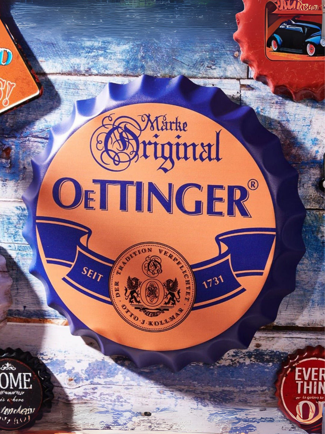 eazy wagon Bottle Caps sign - Original Oetinger Metal Matte Hall Signs and Plaques-14In